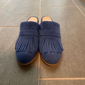 Blue Fringe Mules w/Heel